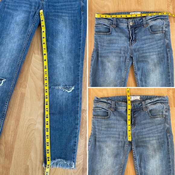 Free People Distressed Ripped Knee Raw Hem Cropped Ankle Skinny Jeans - Picture 16 of 16